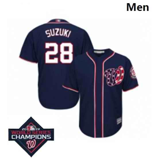 Mens Washington Nationals 28 Kurt Suzuki Navy Blue Alternate 2 Cool Base Baseball Stitched 2019 World Series Champions Patch Jersey
